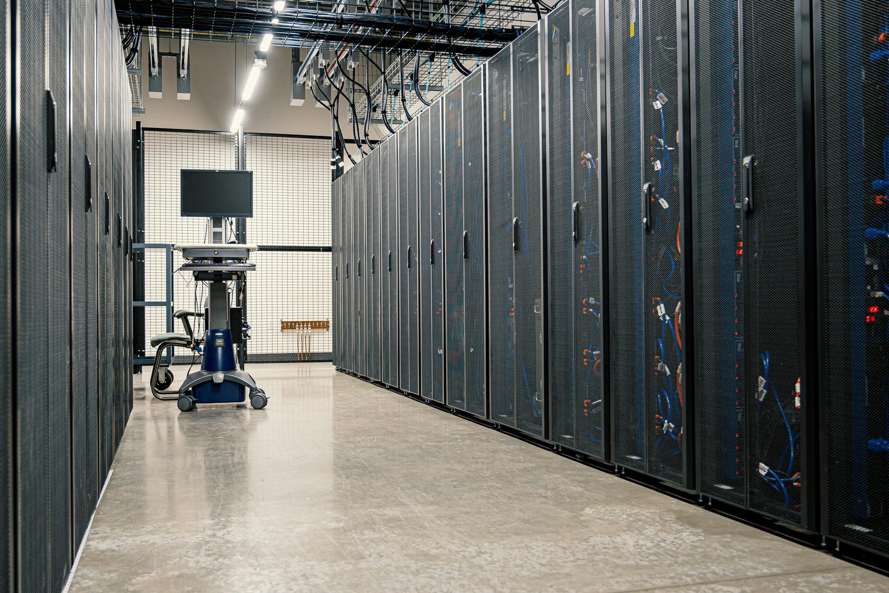 Modern data center infrastructure with server cabinets