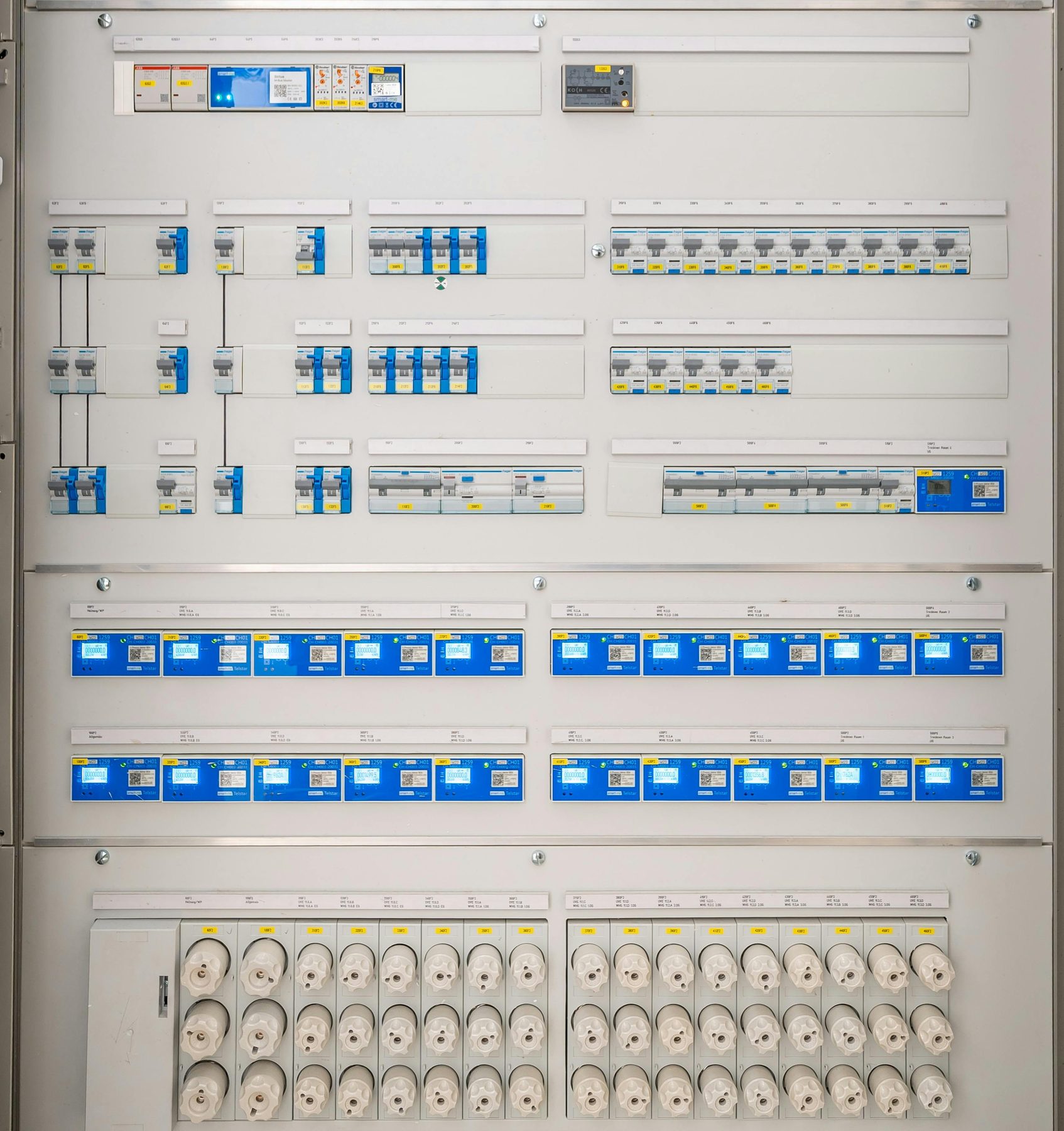 Modern electrical distribution board with breakers and metering devices